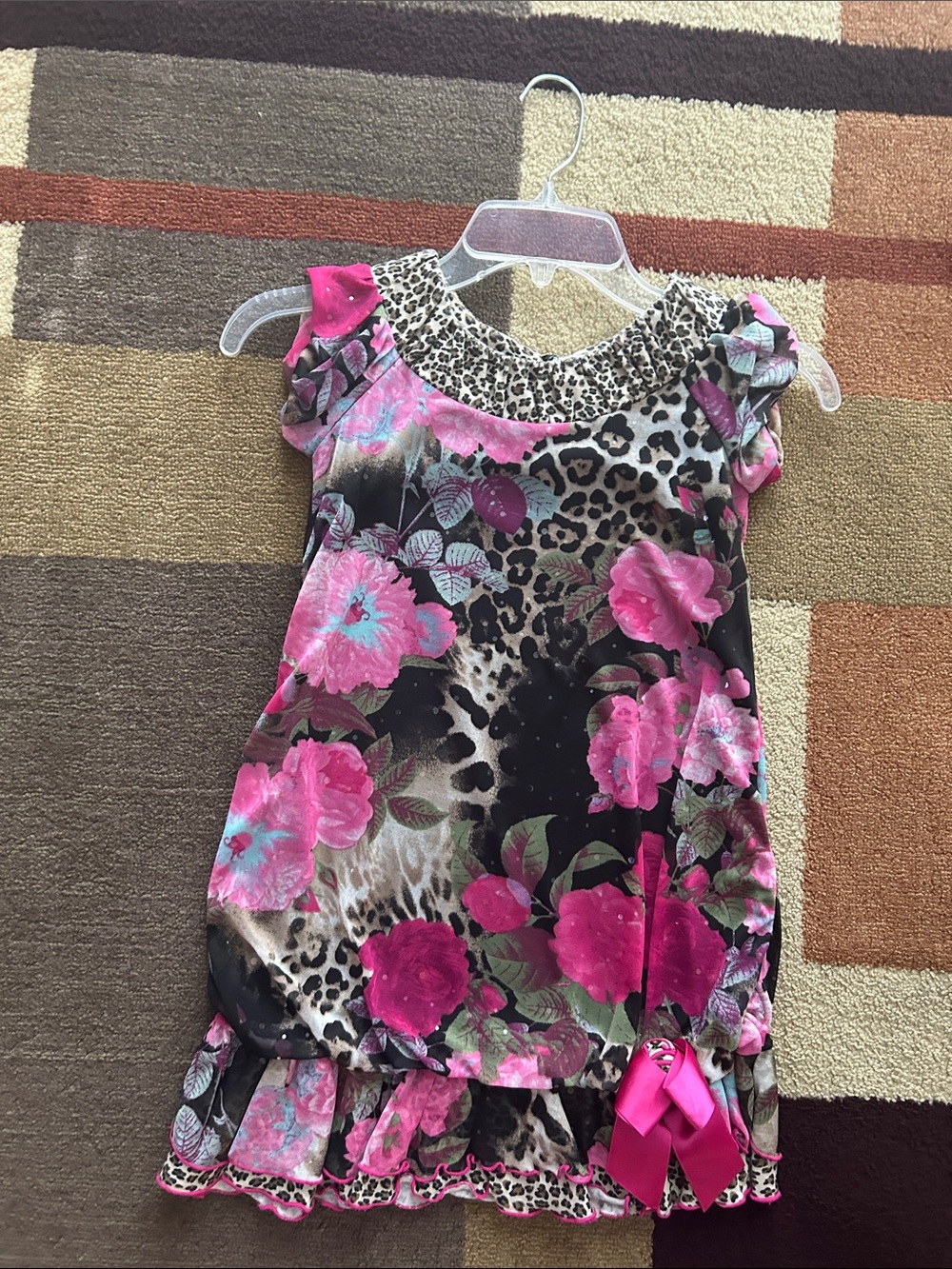 Bonnie Jean Pink Floral Leopard Print Girls Dress
